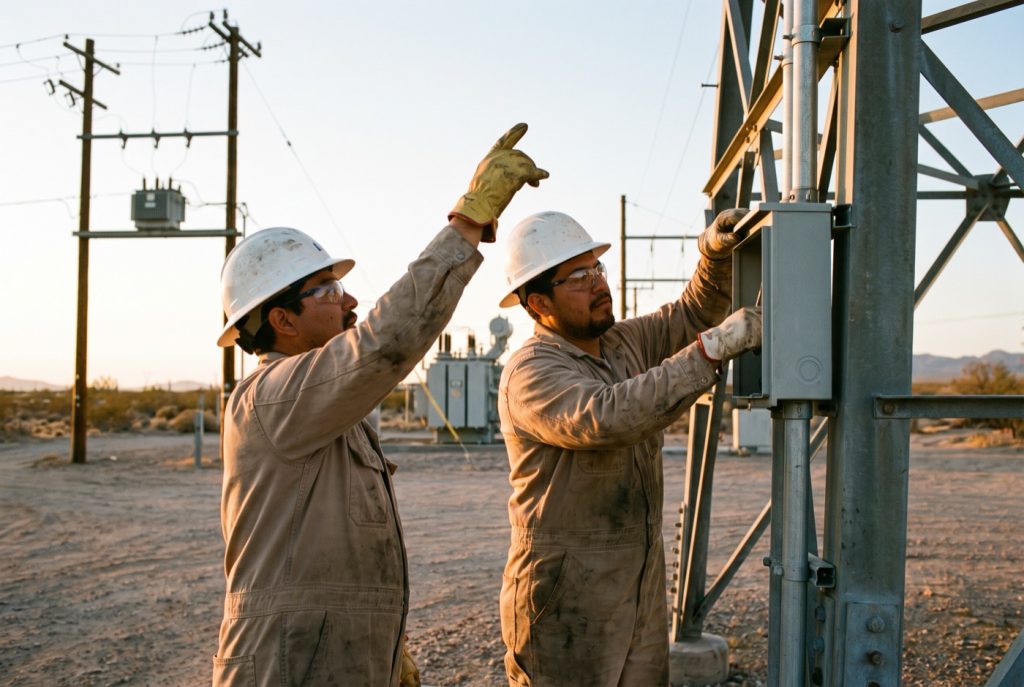 Ingenieros de Grupo Tresner instalan conducto y cableado en una línea de media tensión