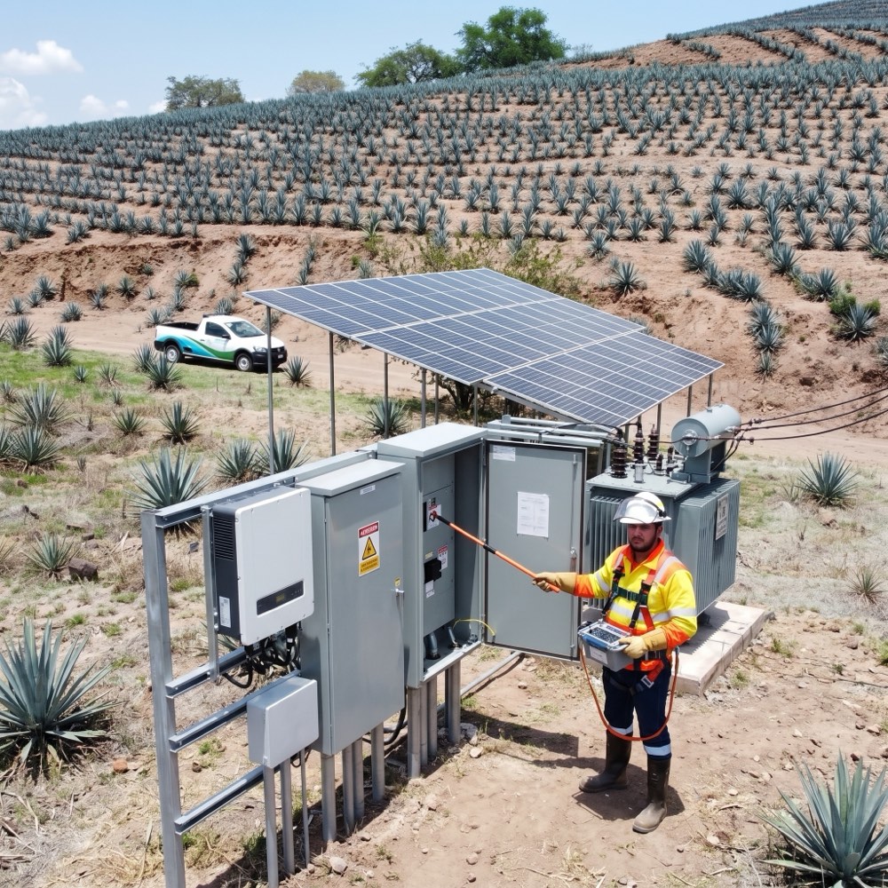 Ingeniero revisando tablero eléctrico de media tensión - Proyectos eléctricos Grupo Tresner